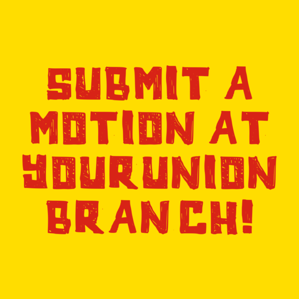Submit a motion at your union branch or CLP!