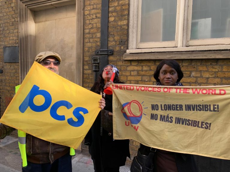 Outsourced cleaners, security guards, caterers etc at Whitehall, members of UVW & PCS, back on strike for equality